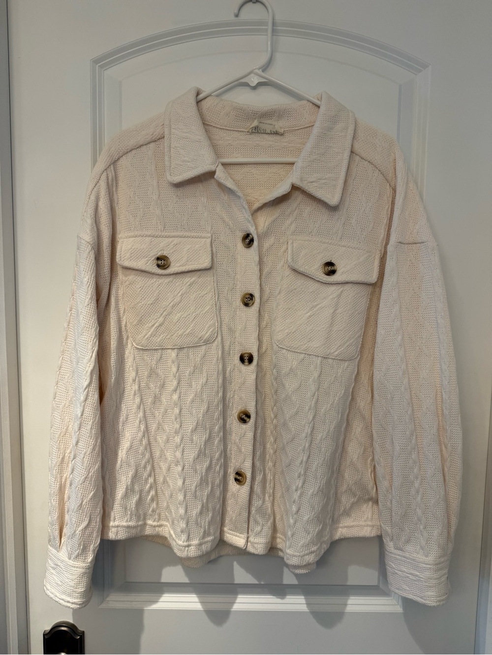 Gliks Cream Knit Button-Front Oversized Shacket